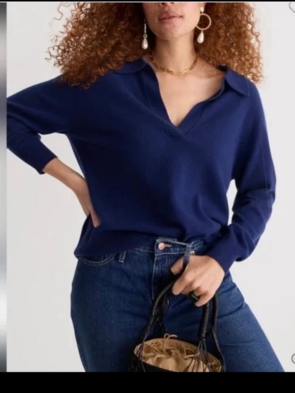 J. Crew Navy Blue Cashmere Collared V-neck Sweater